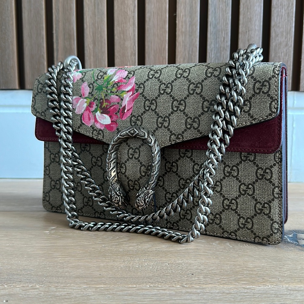 Gucci Beige/Pink GG Supreme Blooms Coated Canvas Medium Dionysus Shoulder Bag